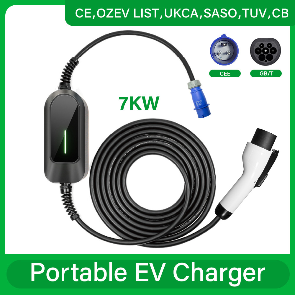 3-Phase 22kW Portable EV Charger 5m 32A Type-2 Cable (Red CEE Plug