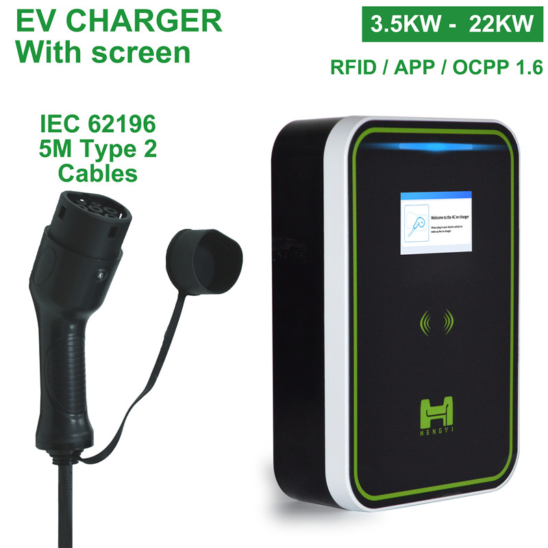 IEC61851 Mode 3 EV Charger (3.5KW,7KW,11KW,22KW) With 16.4FT IEC 62196 charging cable Featured Image
