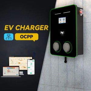 Smart dual gun 44kw wallbox wall mounted Type 2 IEC 62196 socket electric vehicle ac ev charger for commercial