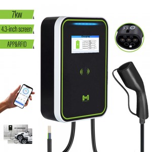 7KW 32A EVSE Wallbox Type2 Cable EV Car Charger Plug 1 Phase Charger Station for Electric Transporter with Wifi APP Control RFID