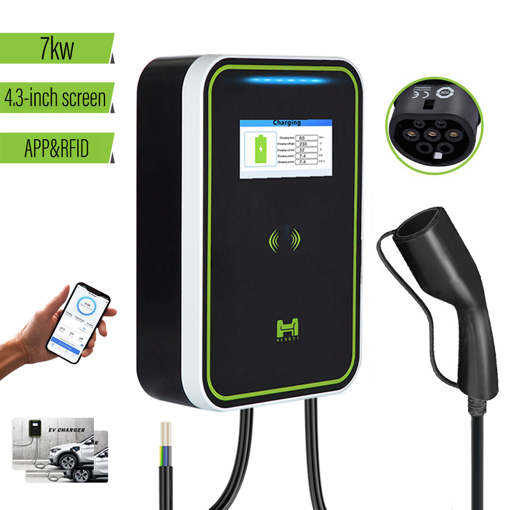 7KW 32A EVSE Wallbox Type2 Cable EV Car Charger Plug 1 Phase Charging Station for Electric Vehicle with Wifi APP Control RFID Featured Image