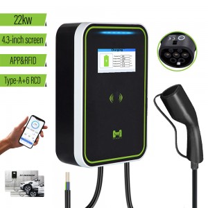 HENGYI EVSE Wallbox IEC62196 Type2 Kabel 32A 22KW EV Charger Type2 Wallmount Stasiun Pengisian Kontrol Aplikasi untuk Mobil Listrik dengan Kartu RFID