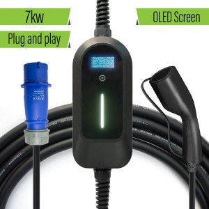 HENGYI ポータブル EV 充電器ウォールボックス 32A Type2 充電ケーブル Type2 コード IEC61851 CEE プラグ電気自動車充電ステーション