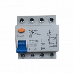 100A AC 100mA 4pole 10KA වර්ගය B RCD DC 6mA EV RCCB පරිපථ කඩනය