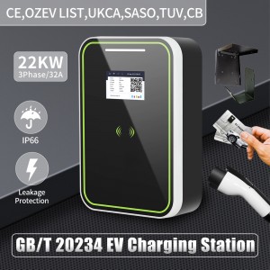 HENGYI 32A 22KW EVSE Wallbox GB/T Cable 3Phase EV Car Charger Plug Charging Station for Electric Vehicle Wifi APP Control RFID