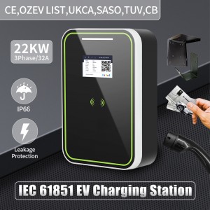 EV Charging Station 32A 22KW 3Phase EVSE Wallbox IEC62196 Type2 Electric Vehicle Car Charger with RFID Card APP EV Home Charger