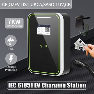 7KW 32A EVSE Wallbox Type2 Cable EV Car Charger Plug 1 Phase Charging Station for Electric Vehicle with Wifi APP Control RFID