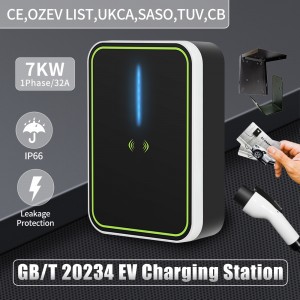 EVSE Wallbox gbt Cable 32A 7KW EV Car Charger 1 Phase Charging Station APP RFID Cards Control for Electric Vehicle