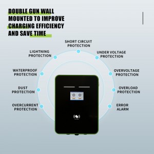 Smart dual gun 44kw wallbox wall mounted Type 2 IEC 62196 socket electric vehicle ac ev charger for commercial