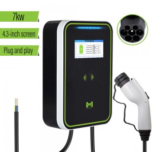 Stáisiún Muirearú EV 32A 7KW 1Phase EVSE Wallbox GB/T Muirear Gluaisteán Feithicle Leictreach le 4.3 orlach LCD scáileán LCD Charger Baile EV