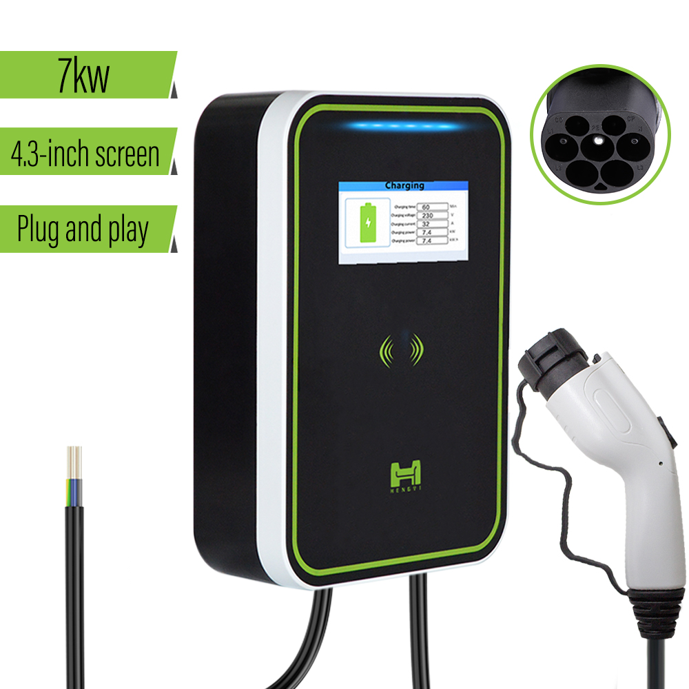EV Charging Station 32A 7KW 1Phase EVSE Wallbox GB/T Electric Vehicle Car Charger with 4.3inch LCD screen EV Home Charger Featured Image